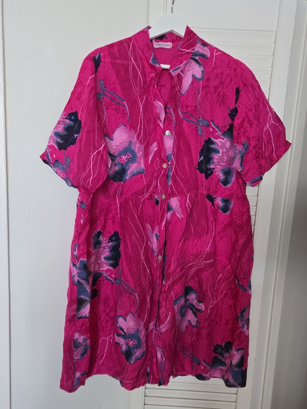 Caterina Ricci Linen Made In Italy Fuchsia Floral Button-Front Dress Size L
